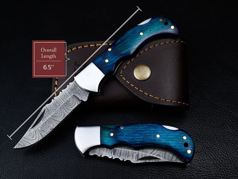 Groomsmen Damascus Folding Knife, Pocket Knife for Men 6.5'' Made of Authentic Damascus Steel, Groomsmen gifts, Boyfriend Gift, For Him image 4