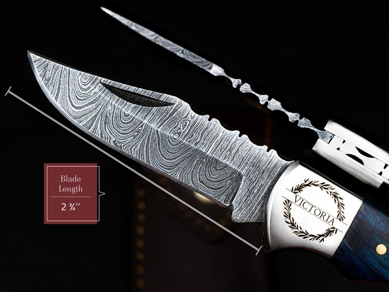 Groomsmen Damascus Folding Knife, Pocket Knife for Men 6.5'' Made of Authentic Damascus Steel, Groomsmen gifts, Boyfriend Gift, For Him image 7