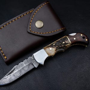 Handmade Damascus knife Pocket knife Folding Knife Personalized gift Wedding Gift Groomsman gift birthday anniversary Fathers day gift image 5