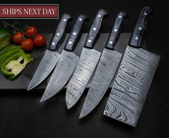 Handmade Damascus Steel Chef Knife Set With Rolling Bag Red