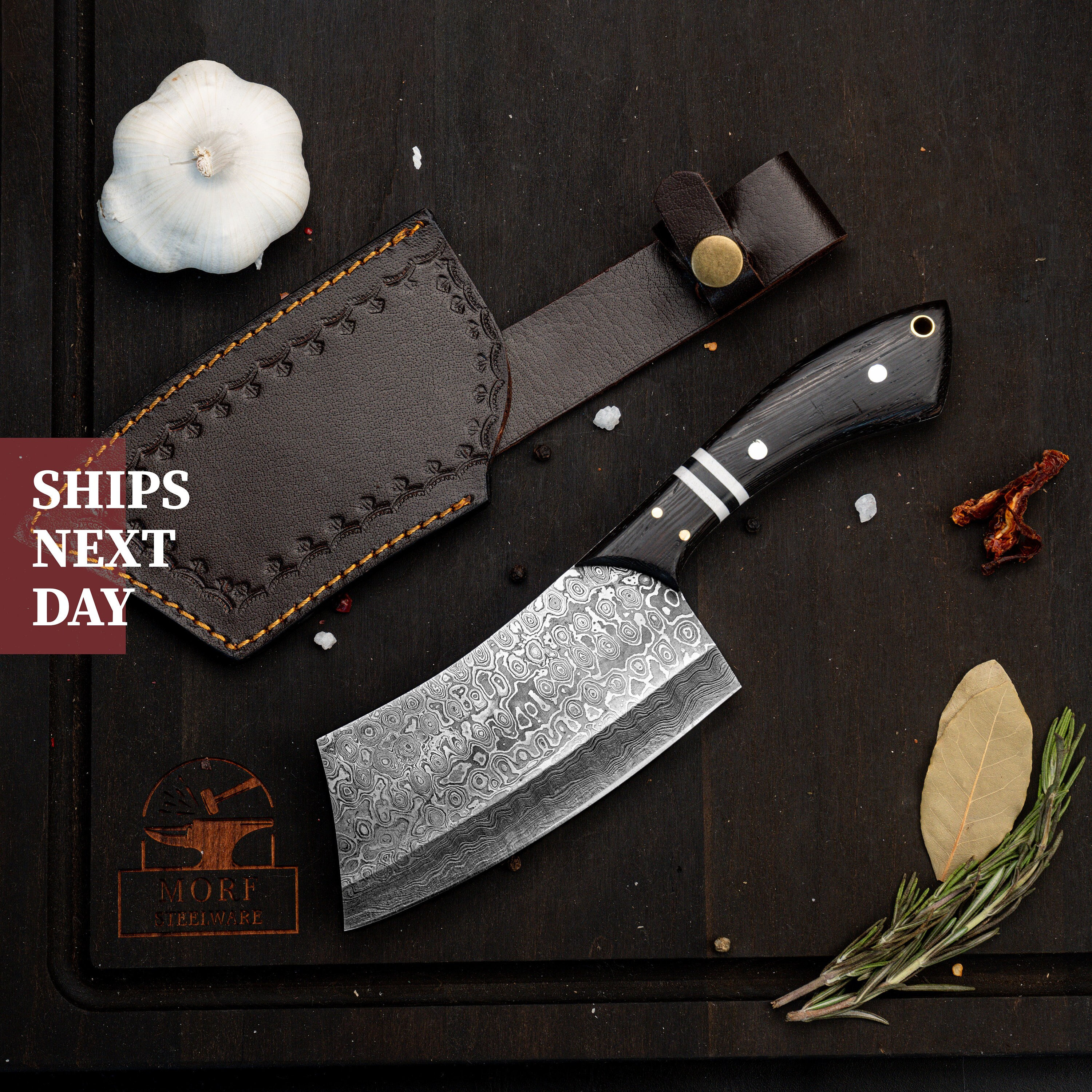 Handmade Damascus Steel Meat Cleaver Knife Butcher Knife with Sheath vk3599