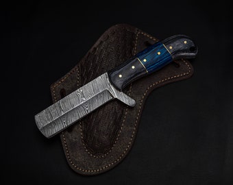 CowBoy Bull Cutter Knife Hand Forged Damascus Steel Knife With Leather Sheath Handmade Groomsmen Gift MorfSteelware Gift For Him / Her