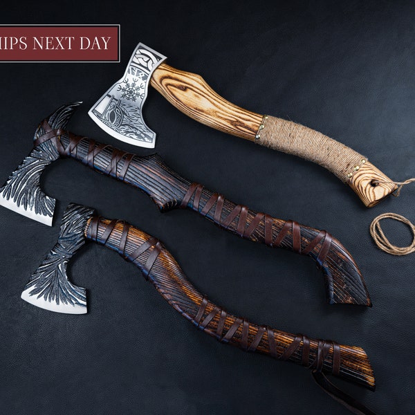 Custom Gift Forged Carbon Steel Viking Axe with Rose Wood Shaft, Viking Bearded Camping Axe, Best Birthday&Anniversary Gift For Him 2022