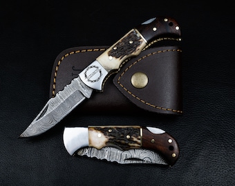 Handmade Damascus knife Pocket knife Folding Knife Personalized gift Wedding Gift Groomsman gift birthday anniversary Fathers day gift