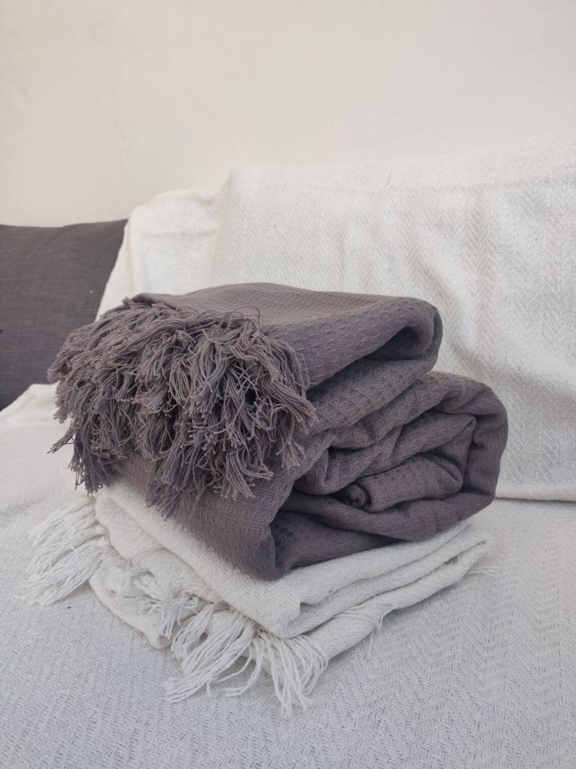 Handwoven Pure Cotton Extra Large Sofa Throw Waffle Etsy