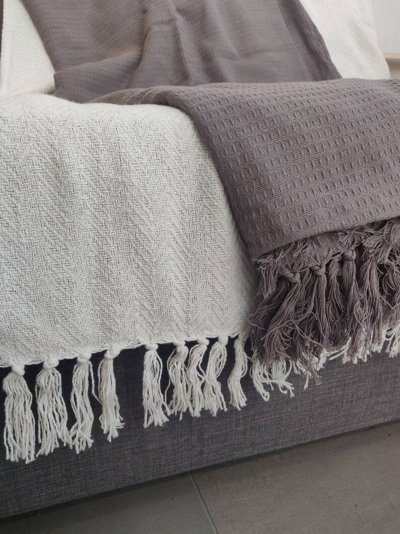 Handwoven Pure Cotton Extra Large Sofa Throw Waffle Etsy