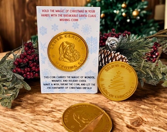 Santa Claus breakable wishing coin, NothPole coin, Letter from Santa, Stocking Stuffer, Christmas Eve box, Elf Kit, Tradition, Nice List