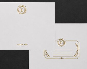 Personalized Gold Foil Monogram Stationery | Custom Note Cards with Euro Flap Envelopes | Luxury Thank You Cards | Gift for Her