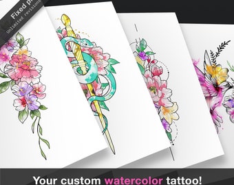 Your custom tattoo design! Colorful tattoo sleeve fine line tattoo art commission flower tattoo commission watercolor tattoo fineline tattoo