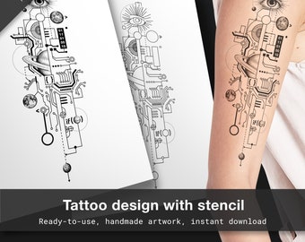 Coding geometric tattoo design, fine line tattoo flash, tech tattoo stencil, geek tattoo, programmer tattoo gift, modern tattoo fineline