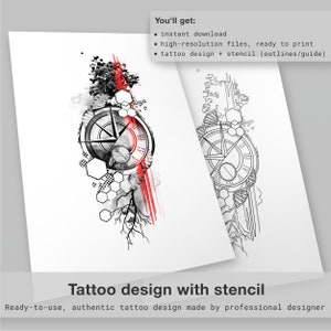 Inner compass tattoo design hexagon compass rose tattoo stencil travel tattoo flash blackwork tattoo forearm tattoo sleeve abstract tattoo