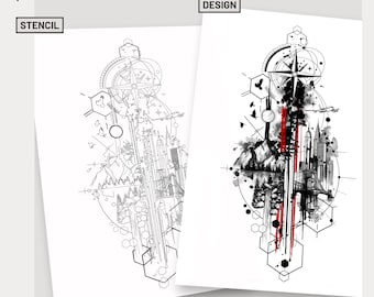 Bipolar World individuell Tattoo-Design Natur Tattoo Schablone modernes Tattoo Stadtleben Reisen Fernweh Tattoo-flash Arm Tattoo-Zeichnung