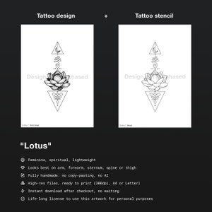 Lotus tattoo design, lotus flower tattoo stencil, floral tattoo flash, unalome tattoo, fine line tattoo idea, geometric tattoo drawing image 2