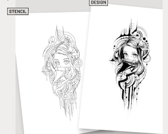 Neo Tribal Anime Tattoo Design Nezuko Tattoo Schablone schwarz Cybersigilismus Tattoo Kunst Cyberpunk Tattoo Flash