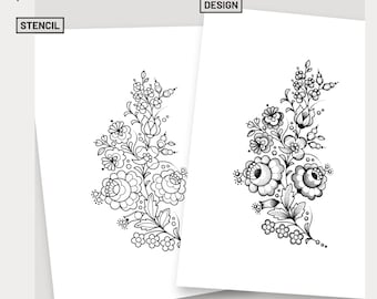Fee Blumen Tattoo-Design zarte Blumen Tattoo Schablone Blumentattoo für Frauen Volkskunst Blumenzeichnung Blumen Illustration Blackwork Kunst