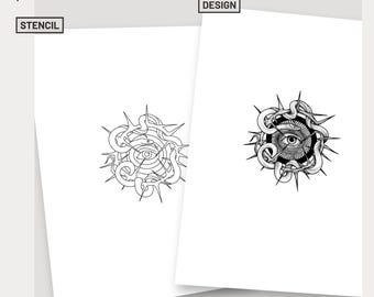Slangentattoo-ontwerp, blackwork, donkere tattoo-kunst, gotische tattoo-ideeën, gothic tattoo-sjabloon inbegrepen, spirituele tattoo-flash