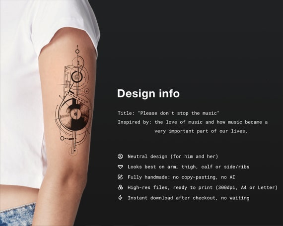 タトゥーデザイン「音楽を止めないで」 / ドットワーク幾何学模様音楽