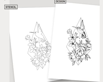 Blumen Kolibri Tattoo Design Pfingstrose Tattoo Blitz Kolibri Zeichnung Blumentattoo Schablone feminine Tattoo Kunst
