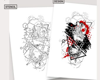 Kultur ist gebrochen trash polka Tattoo Design geometrische Tattoos Schablone Michelangelo Kunst David Statue Tattoo Flash