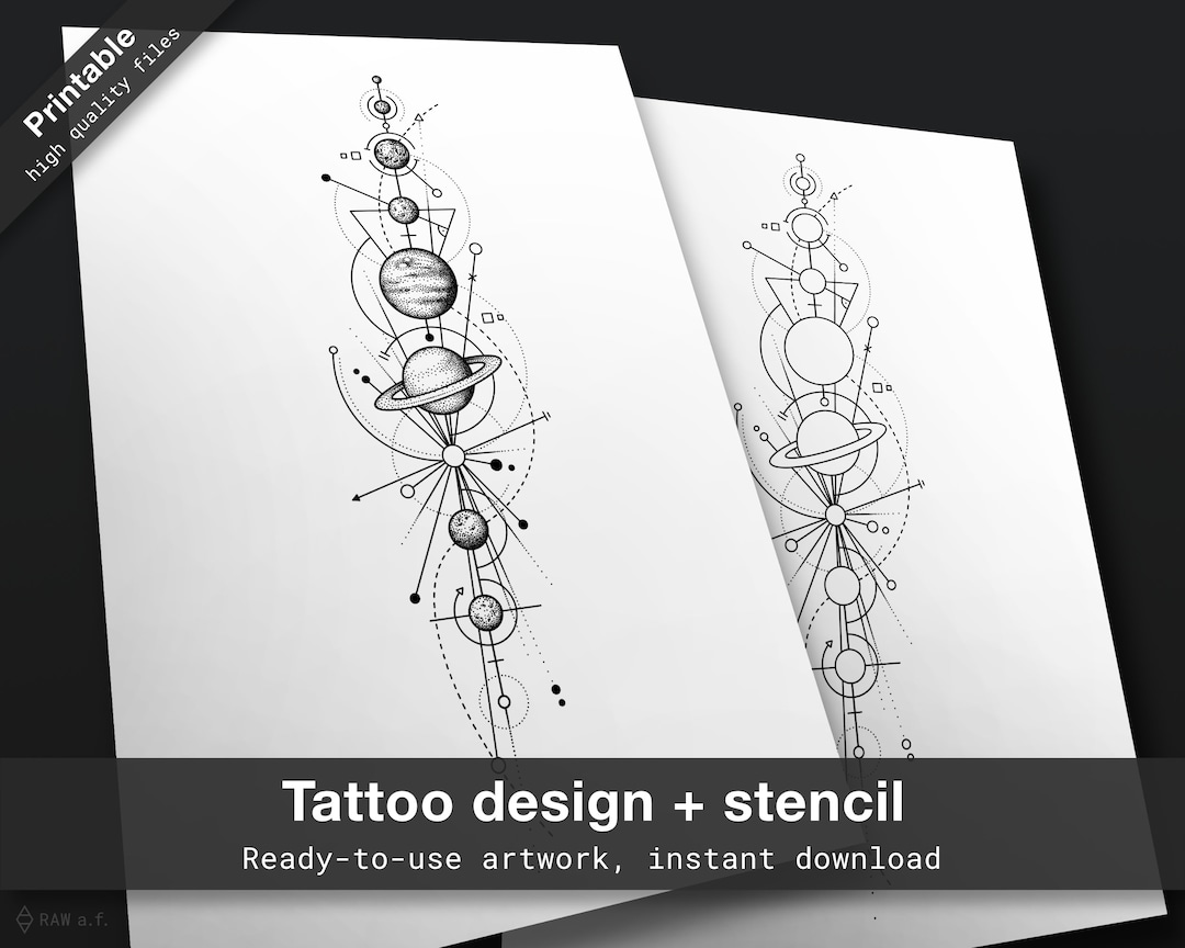Geometric Planets Galaxy Tattoo / Dotwork Solar System Tattoo Design ...
