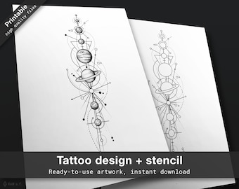 Geometric planets galaxy tattoo / Dotwork solar system tattoo design half sleeve forearm tattoo ready to use tattoo flash tattoo stencil