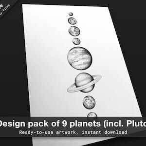 Design pack of 9 planets - Solar system drawing planets tattoo design pack planets illustration space design ready to use tattoo galaxy
