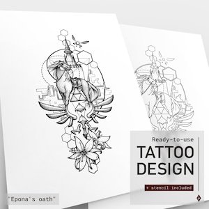 Epona tattoo design / Gaming tattoo flash video game tattoo stencil gamer tattoo designs handmade tattoo download digital tattoo art