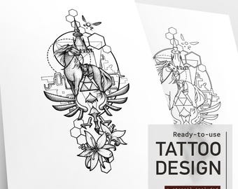 Epona Tattoo Design / Gaming Tattoo Flash Videospiel Tattoo Schablone Gamer Tattoo Designs handgemacht Tattoo Download digitale Tattoo Art