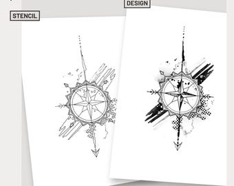 Zarte Kompass Design Mandala Tattoo Schablone Minimalist Tattoo Ideen geometrische Arm Tattoo Flash