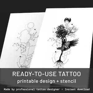 Spiritual tattoo flash tree tattoo design custom tattoo galaxy tattoo stencil spiritual drawing nature drawing galaxy tattoo moon tattoo