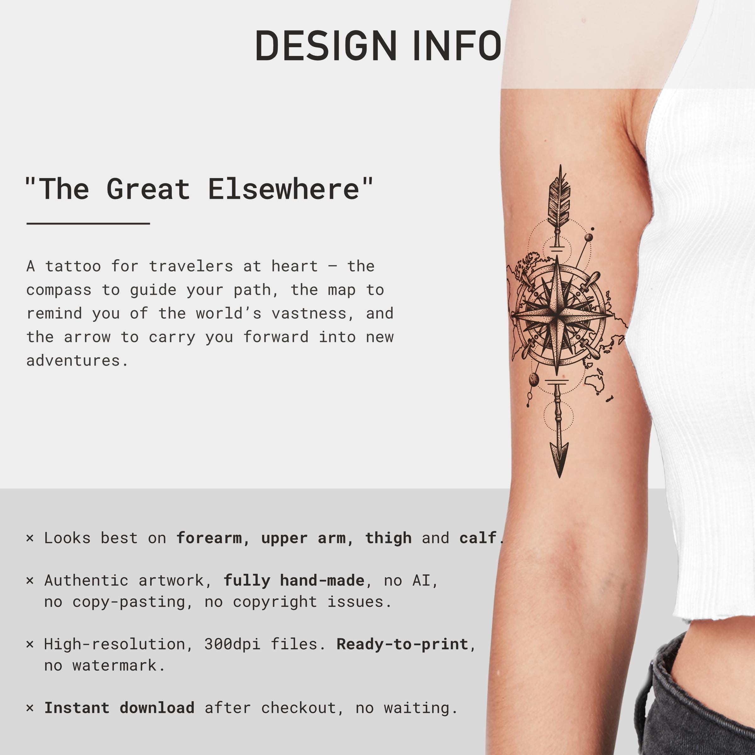 Unique Compass Tattoo Design Arrow Tattoo Flash World Map Illustration  Forearm Tattoo Art Thigh Tattoo Calf Tattoo Stencil Traveling Tattoo - Etsy  Israel, image size:2400x2400