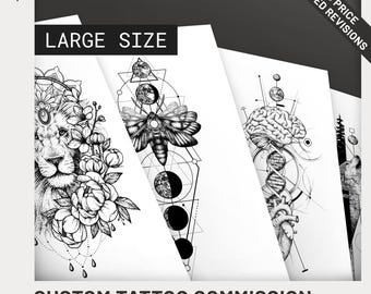 Lass dir dein Tattoo von einem professionellen Tattoodesigner entwerfen! Personalisierte handgemachte Kunst, kundenspezifische Tattoo-Service, Design-Service