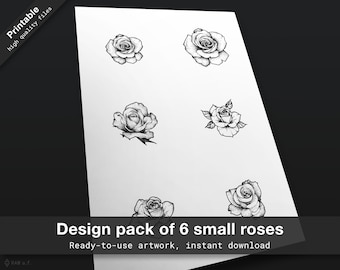 Design pack of 6 roses - Dotwork roses small flowers digital download floral tattoo flash ready to use tattoo design