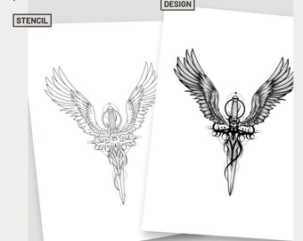 Benutzerdefinierte Kreuz Tattoo Design Blackwork Flügel Tattoo-Ideen antikes Dolch Tattoo Schablone Tattoo-Ideen für Männer Brust Tattoo Hals Tattoo