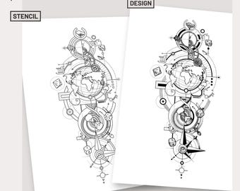 All Systems Go geometrisches Tattoo Design Uhr Tattoo Blitzwelt Tattoo geometrische Tattoo Tattoo Schablonen