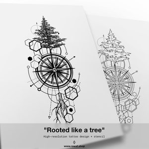 Tree and compass tattoo design / Geometric tattoo, dotwork tattoo, custom tattoo, tree tattoo, compass tattoo