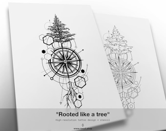 Tree and compass tattoo design / Geometric tattoo, dotwork tattoo, custom tattoo, tree tattoo, compass tattoo