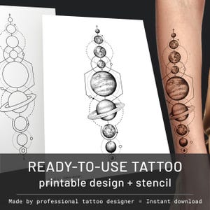 Minimalist tattoo solar system tattoo design, tattoo stencil, geometric tattoo flash, planet tattoo, galaxy tattoo, space tattoo