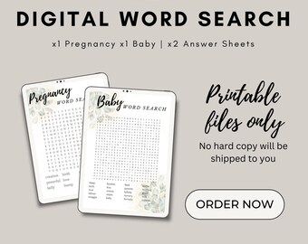 Baby Shower Word Search - neutral colours with eucalyptus leaves - printable baby shower game