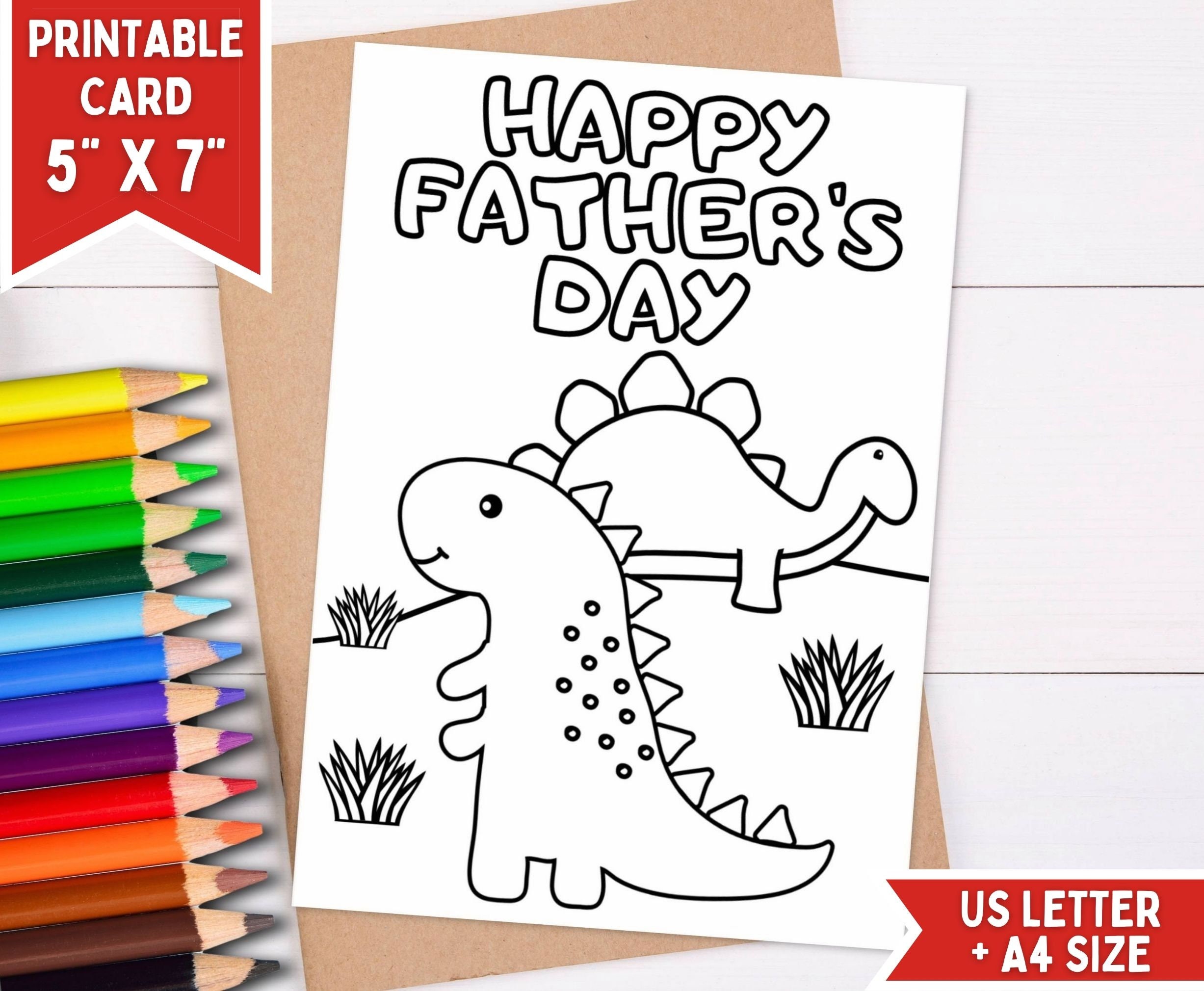 Printable Coloring Fathers Day Card Download Dinosaur Card - Etsy Nederland