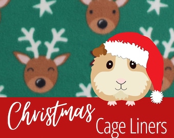 Christmas Guinea Pig Fleece Cage Liner, Cuddle Sack & Pads Set