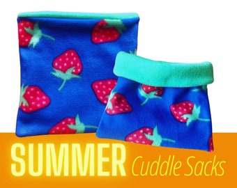 Guinea Pig Fleece Cuddle Sack, Summer Strawberry Snuggle Pouch