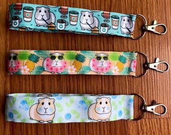 Guinea Pig Wristlet, Guinea Pig Keychain, Key Strap, Keyfob Holder, Wrist Key Holder, Guinea Pig Keyfob Lanyard, Cute Animal Badge Holder