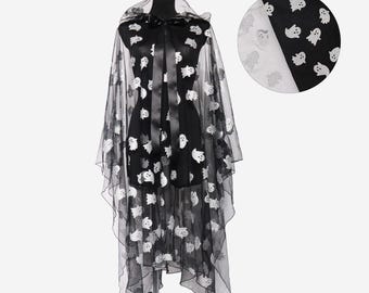 Ghost Print Cape: Sheer Halloween Costume Cloak, Choose Print