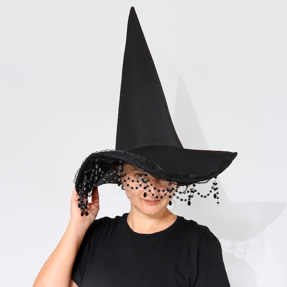 Black Witch Hat With Beads: Gothic Halloween Costume Hat - Etsy display picture 2