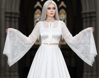 Wedding Lace Bolero with Bell Sleeves – Bridal Cape & Shawl
