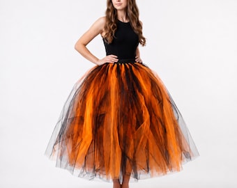 Orange Black Tutu Skirt, Layered Tulle Halloween Costume for Women