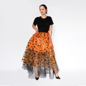 Halloween Tellerrock in Orange & Schwarz: Gruseliges Party Kostüm