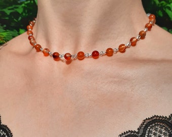 Carnelian Beaded Necklace: Natural Gemstone Healing Jewelry