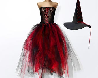 Witch Tutu Costume with Hat: Spooky Halloween Party Outfit